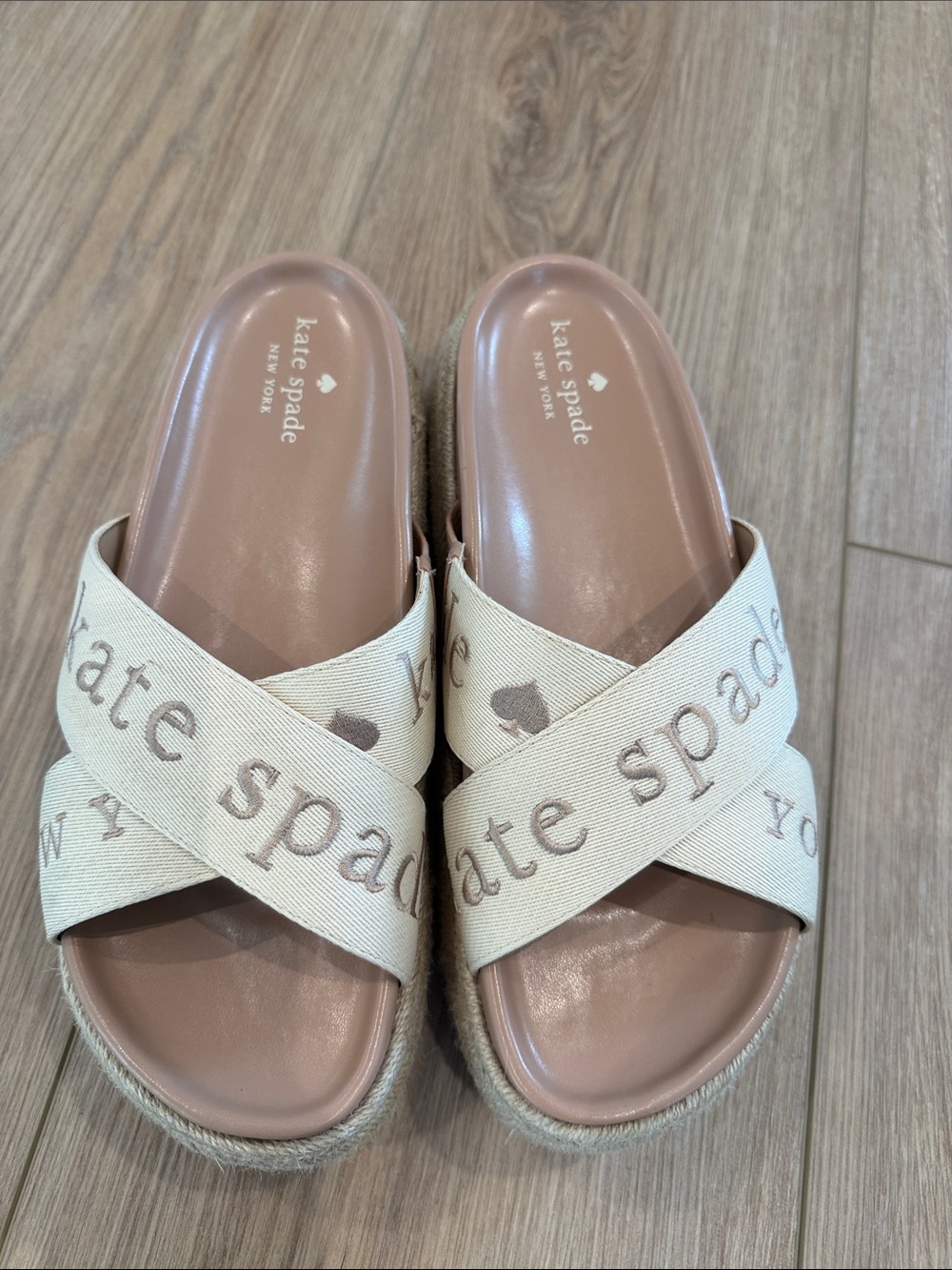 kate spade Cream Logo Crossband Espadrille Slides with Blush Footbed